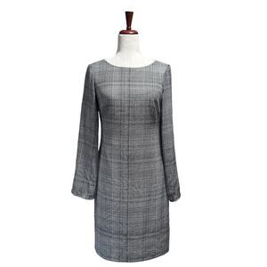 Lauren Ralph Lauren Houndstooth Chiffon Boat Neck Dress Black White Sz 2